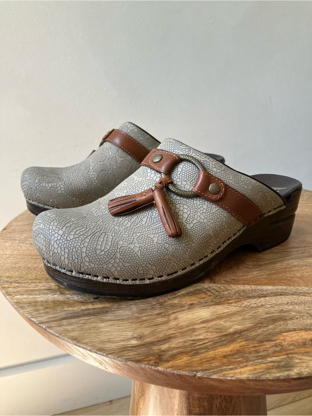 Dansko | Shandi Crinkle Textured Leather Western Tassel Boho Slip On Clog